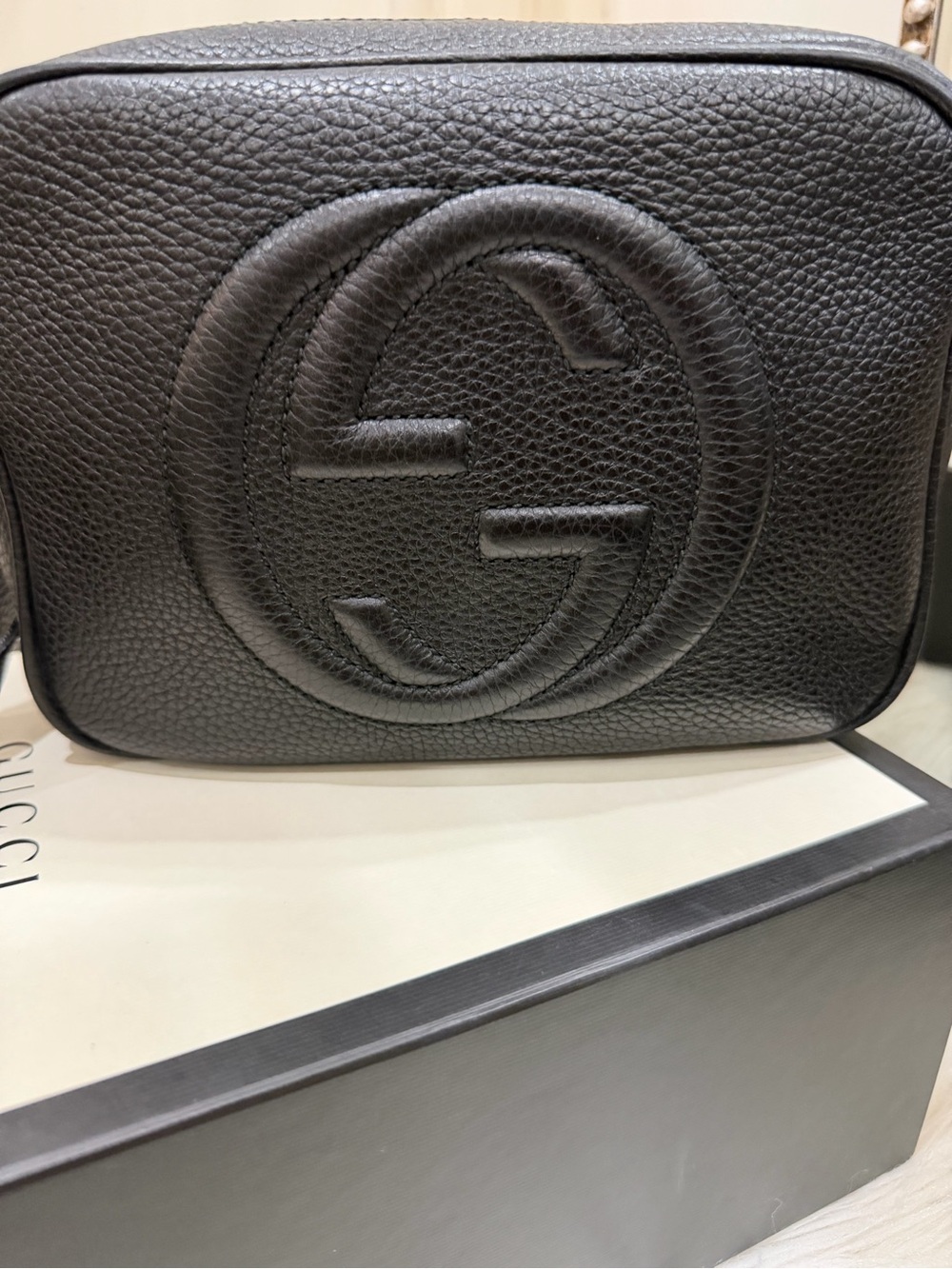 Gucci Black Pebbled Leather Camera Messenger Bag